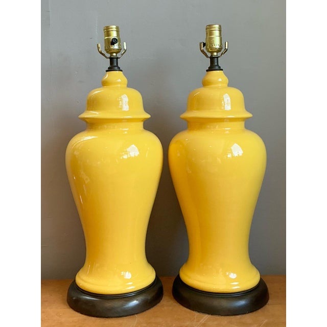 Vintage Glazed Ceramic Ginger Jar Lamps - Set of 2 For Sale - Image 12 of 16