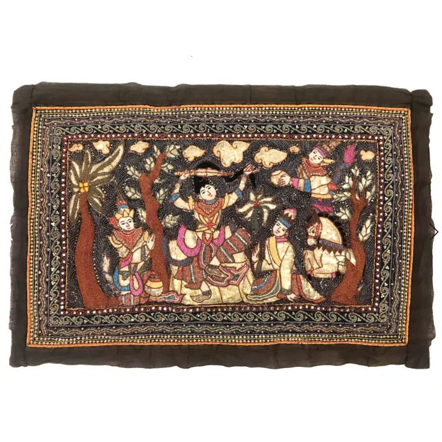 The Princes Procession, Hand Made Burmese Embroidered Kalaga Wall Hanging With Gemstones & Sequins For Sale - Image 13 of 13