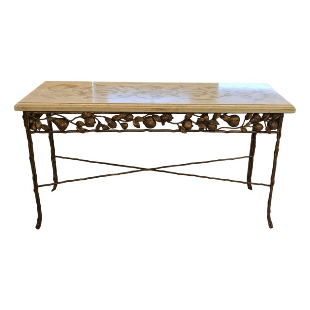 Late 20th Century Stunning Wrought Iron Console Table of Fruits and Twisted Branch Feet For Sale