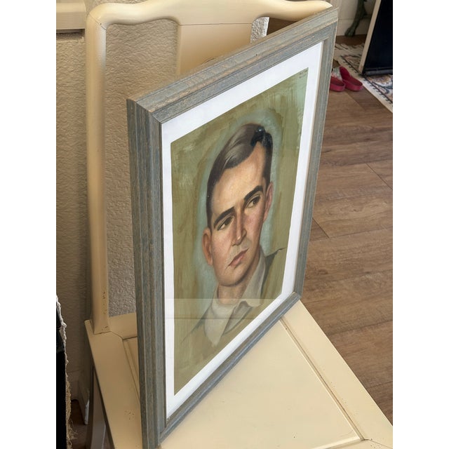 Paper Vintage Midcentury Framed Artisan Portrait of a Handsome Man For Sale - Image 7 of 7