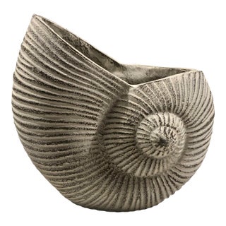 Vintage Whitewashed Brass Nautical Seashell Planter For Sale