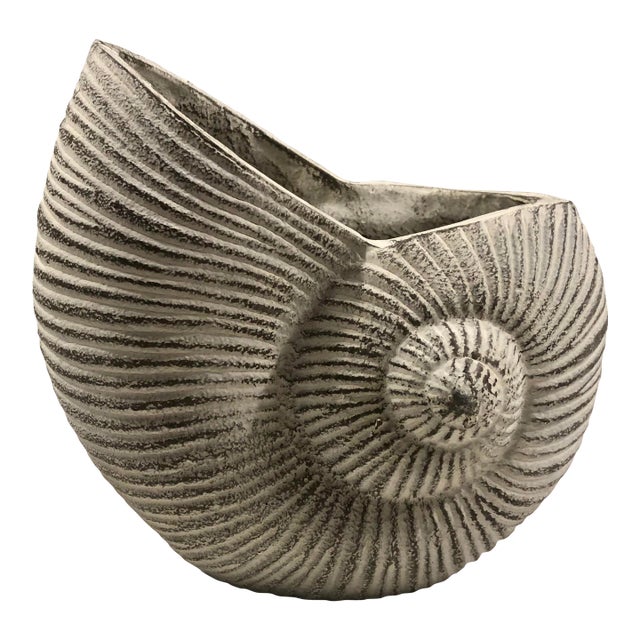 Vintage Whitewashed Brass Nautical Seashell Planter For Sale