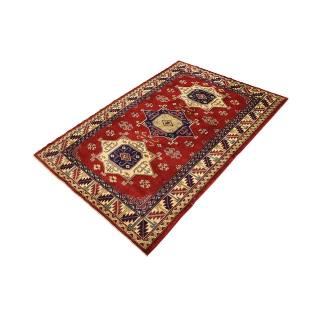Shabby Chic Rustic Shirwan Red/Beige Wool Rug - 4'1''x5'10'' For Sale - Image 3 of 10