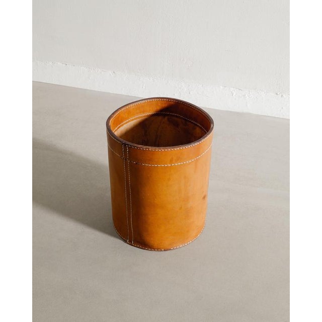 Vintage Danish Decorative Paper Bin in Patinated Leather, 1960s For Sale - Image 3 of 5