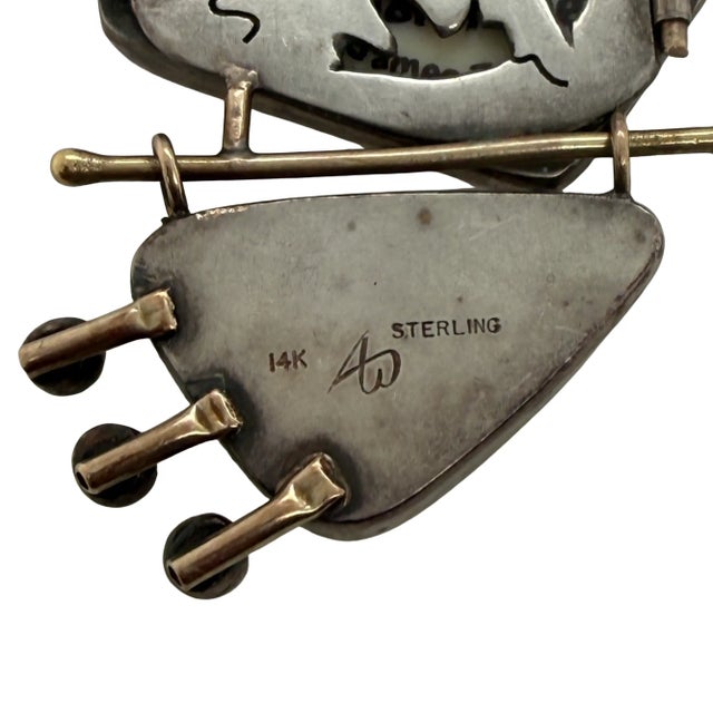 Blue Ali Wieboldt 14k Gold & Sterling Painted Parrot Pin Opal & Moonstones For Sale - Image 8 of 8