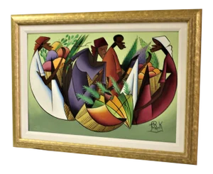 1980s Caribbean Artist Painting Signed Fritz Rock