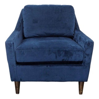 West Elm Everett Blue Velvet Lounge Chair - Modern Accent Armchair For Sale