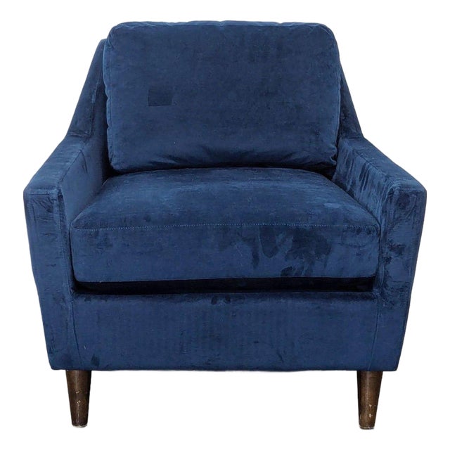 West Elm Everett Blue Velvet Lounge Chair - Modern Accent Armchair For Sale