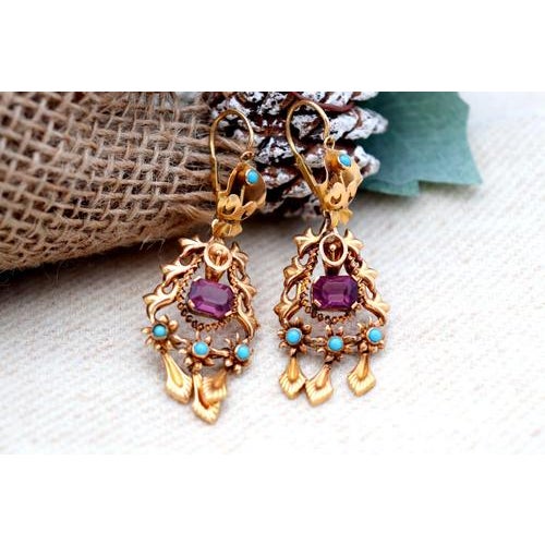 Gold Earrings with Reliefs and Cutouts, Set of 2 For Sale - Image 6 of 6