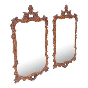 Chinese Chippendale Style Carved Mahogany Wall Mirrors - A Pair