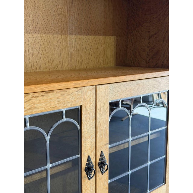 Vintage Oak High Cabinet With Glass Door Hutch Display Storage Unit 1970s For Sale - Image 4 of 10