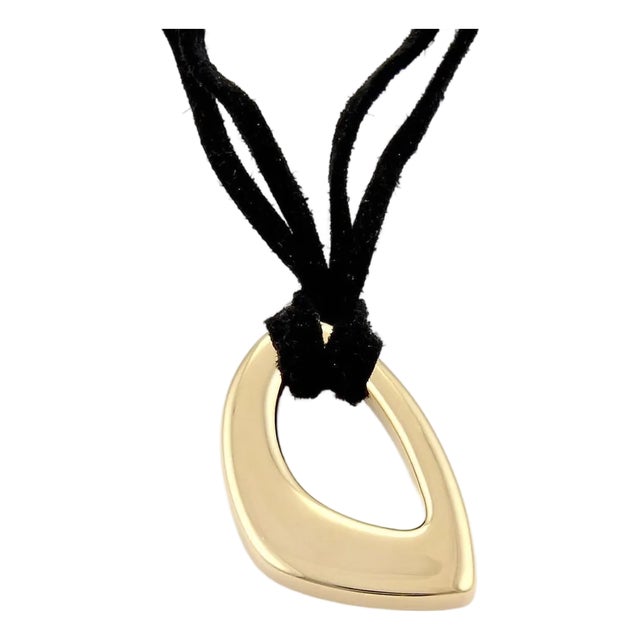 Mid 20th Century Open 18k Yellow Gold Pendant & Suede Cord Necklace For Sale