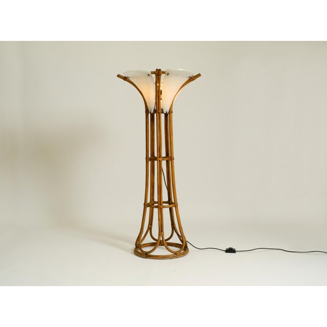 Bamboo Floor Lamp with White Acrylic Glass Elements, 1960s For Sale - Image 4 of 18