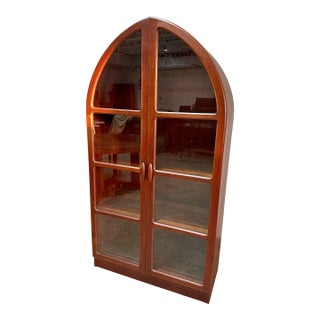 1970s Mid Century Danish Teak Arched Illuminated Display Cabinet For Sale