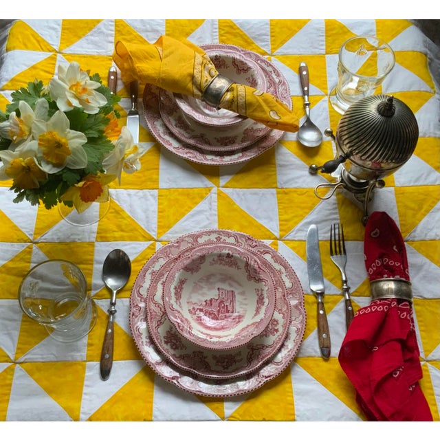 Red Johnson Bros "Old Britain Castles" Red Transferware Breakfast Set, 8 Pieces — C. 1980s, England For Sale - Image 8 of 18