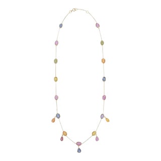 18k Yellow Gold Multi Gemstone Charm Necklace For Sale