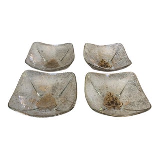 Vintage Georges Briard Glass Sonata 4 Square Bowls 22k Gold Made in Usa 1960s For Sale