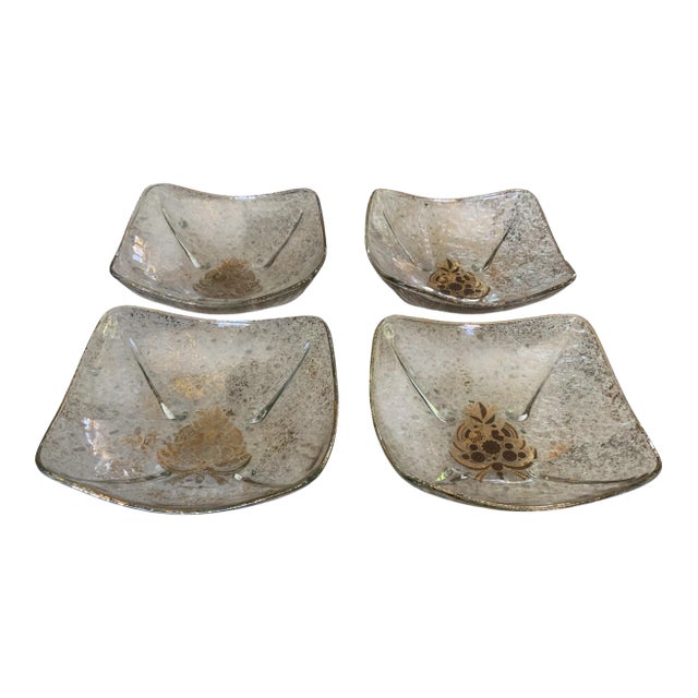 Vintage Georges Briard Glass Sonata 4 Square Bowls 22k Gold Made in Usa 1960s For Sale