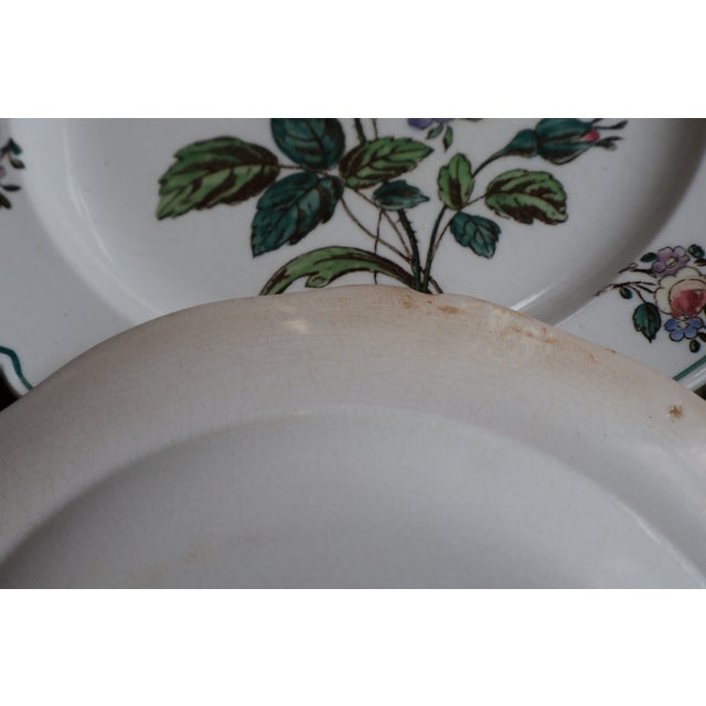 Vintage Wedgwood Etruria English Floral Creamware Salad Plates With Scalloped Green Rims — Set of Four For Sale - Image 16 of 18