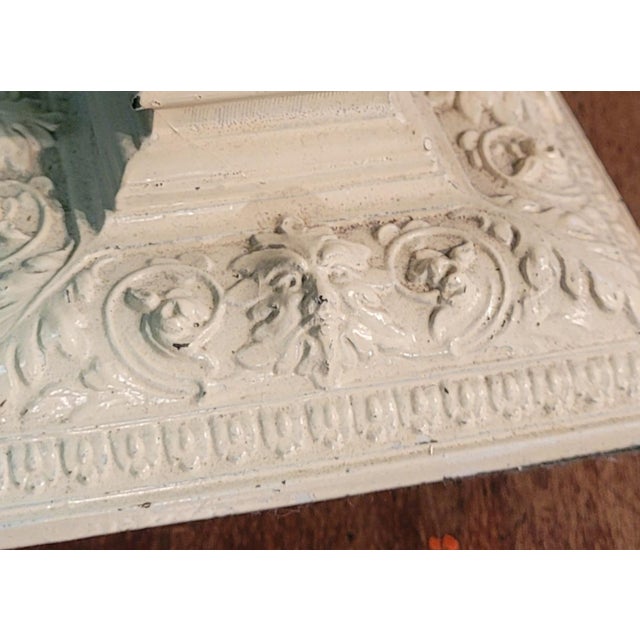 Fine antique small French deco 1920's table lamp. Made of painted metal and green slag green painted in a off white cream...