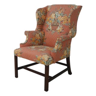 Southwood Chinese Chippendale Upholstered Wing Chair For Sale
