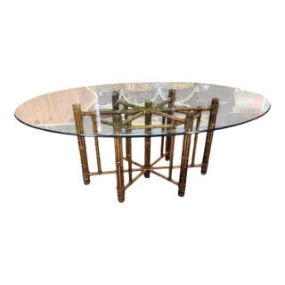 McGuire Rattan Table With Oval Glass Top For Sale