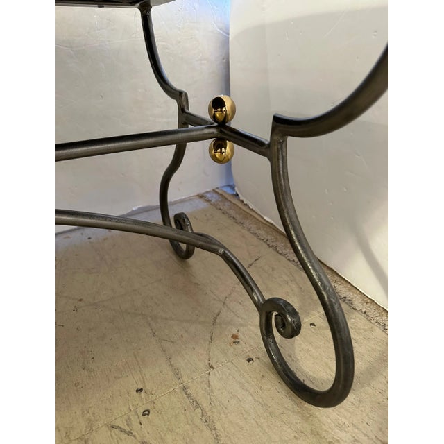 Mid Century Modern Curlicue Steel & Brass Upholstered Bench For Sale - Image 4 of 8