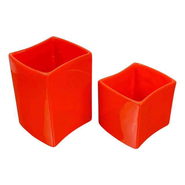 Orange Ceramic Vase by Franco Bettonica for Gabbianelli, Italy, 1970s, Set of 2 For Sale