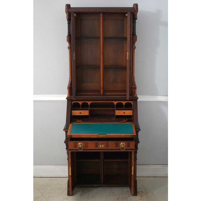 Victorian Stunning American Eastlake Victorian Walnut Secretary Desk For Sale - Image 3 of 18