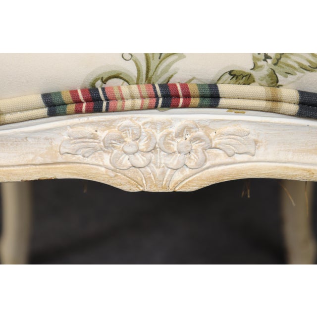 Pair of Distressed French Louis XV Style Painted Arm Chairs W/ Toile Upholstery For Sale - Image 10 of 14
