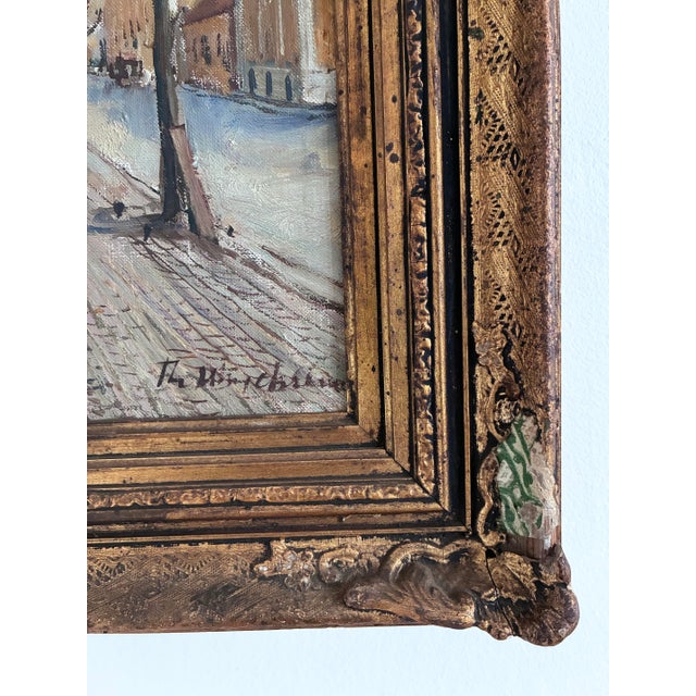 Vintage Original Scandinavian Harbor Oil Painting For Sale - Image 9 of 16