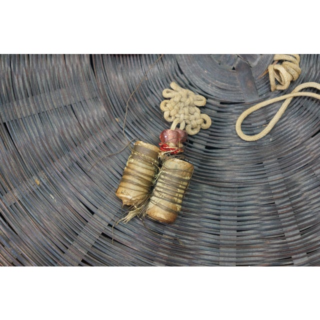 Antique Chinese Wicker Lidded Bead Ring Tassel Sewing Storage Basket 12" For Sale - Image 6 of 12