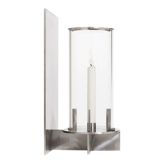 "Hesperus" Outdoor Wall-Mount Candle Holder by When Objects Work— Brushed Stainless Steel & Glass For Sale