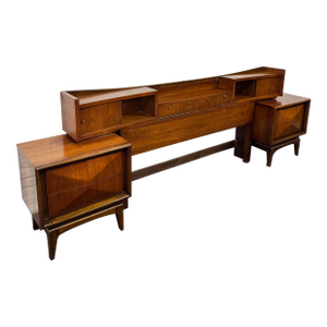 Rare Full/Queen Walnut Headboard & Nightstands by United Furniture