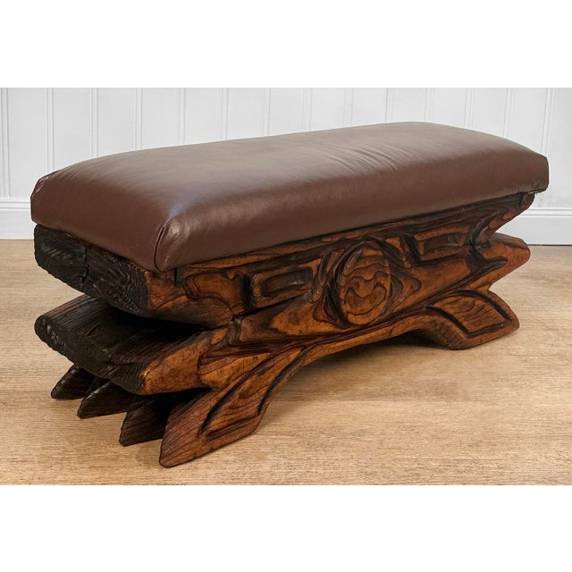 Tribal Vintage Witco Tiki Carved Wood Bench For Sale - Image 3 of 11