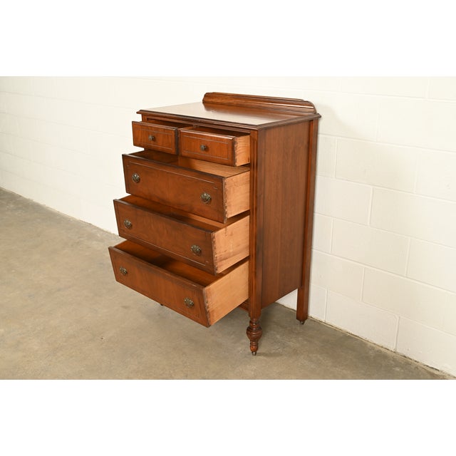 Berkey & Gay Style Antique French Regency Louis XVI Walnut Highboy Dresser, Circa 1930s For Sale In South Bend - Image 6 of 14