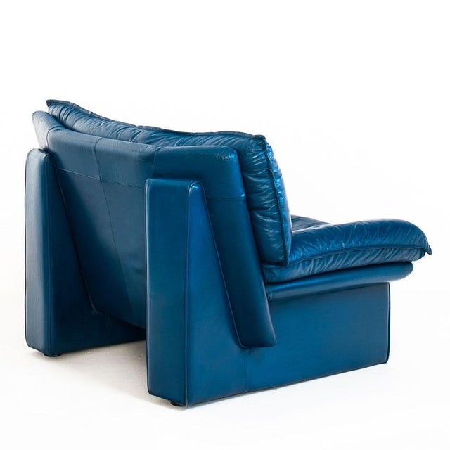 Blue Set of Vintage Blue Leather Armchair and Ottoman by Nicoletti Salotti for Avanti, Italy, 1980s For Sale - Image 8 of 18