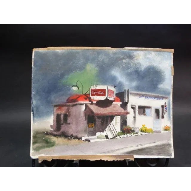 Irv Wyner: Corner Store With Coca Cola Sign, Watercolor Painting For Sale - Image 4 of 5