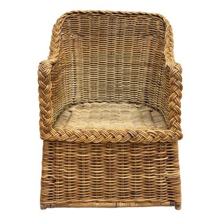 Vintage Braided Wicker Club Chair For Sale