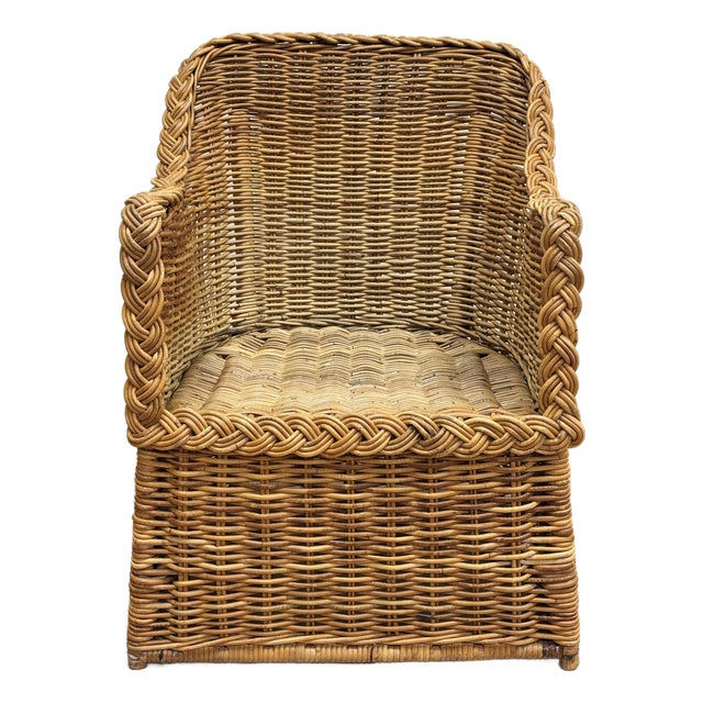 Vintage Braided Wicker Club Chair For Sale