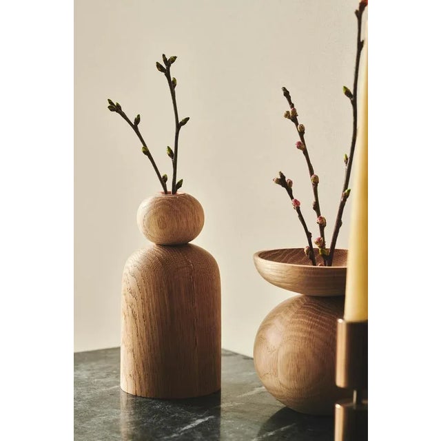 Contemporary Bowl Shape Black Stained Oak Vase by Applicata For Sale - Image 3 of 10