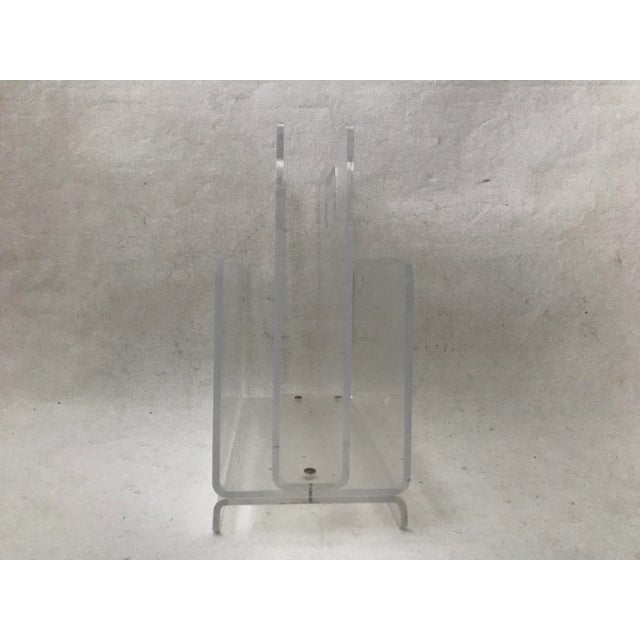 Modern Lucite Three Section Magazine Rack Built in Handles For Sale - Image 4 of 8