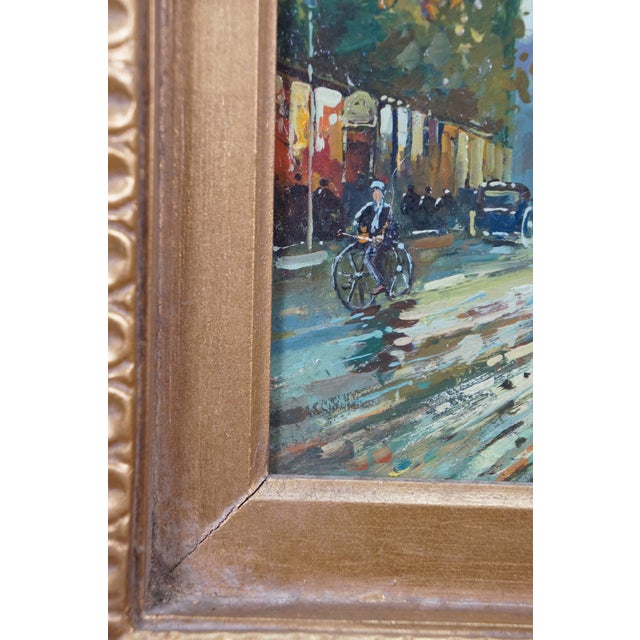 Gold Impressionist Paris Cityscape Oil on Board Painting Notre Dame Baroque Frame 20" For Sale - Image 8 of 10