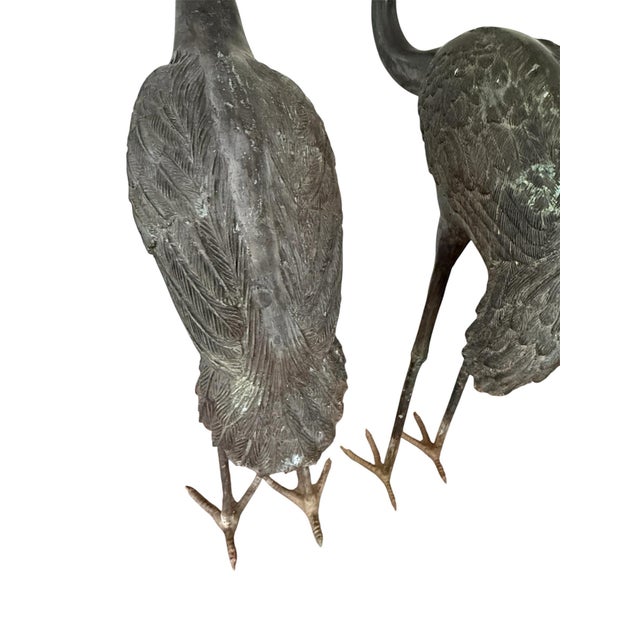 Metal A Pair of Vintage Bronze Crane Garden Sculptures For Sale - Image 7 of 12