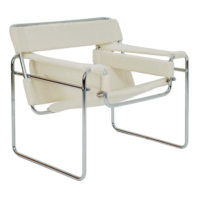 Mid-Century B3 Wassily Armchair in White Teddy Fabric by Marcel Brauer, Italy, 1990s For Sale