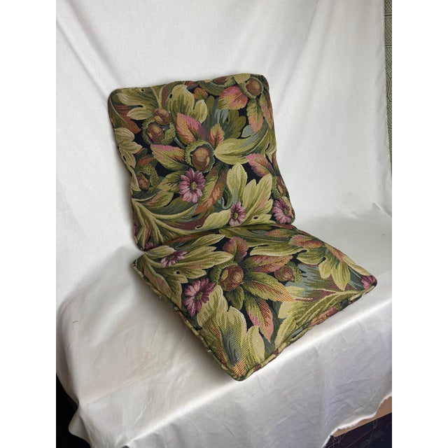 Pair of woven tapestry floral pillows of green, pink & black.