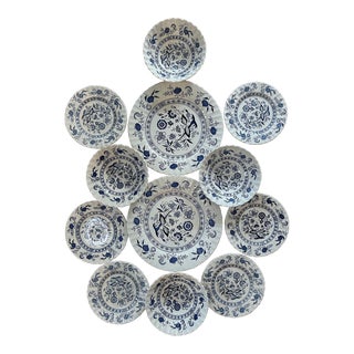 Vintage Meakin England “Blue Nordic” Ironstone Dinnerware - a Set of 12 Pieces For Sale