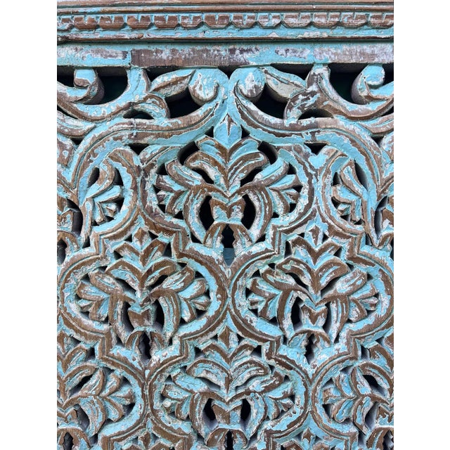 Vintage Sky Blue Carved India Panel / Headboard 60" For Sale - Image 4 of 4