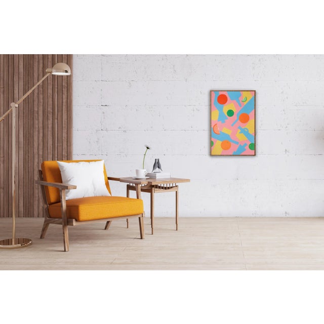 2020s 2023, Modern Style Still Life in Vivid Tones of "Bottles and Falling Citrus Fruits I", Acrylic on Paper by Gio Bellagio For Sale - Image 5 of 6