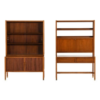 Cabinets in Walnut and Glass by Carl-Axel Acking, 1950s, Set of 2 For Sale